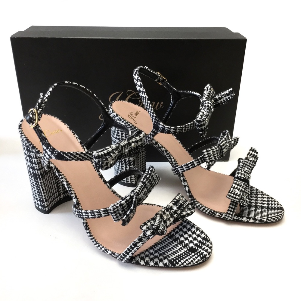 J. Crew Stella Glen Plaid Crystal Bow Block Heels